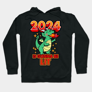 2024 Is Gonna Be Lit Cute Funny Kawaii New Year Of The Dragon Cartoon Meme Hoodie